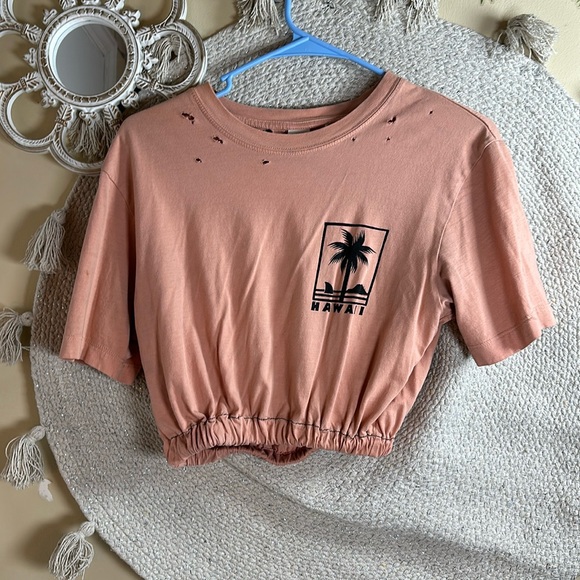 H&M Orange Hawaii distressed, cropped short, sleeved shirt - Picture 1 of 8